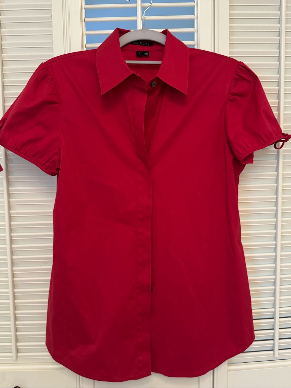 Theory Red Short-Sleeve Button-Down Shirt